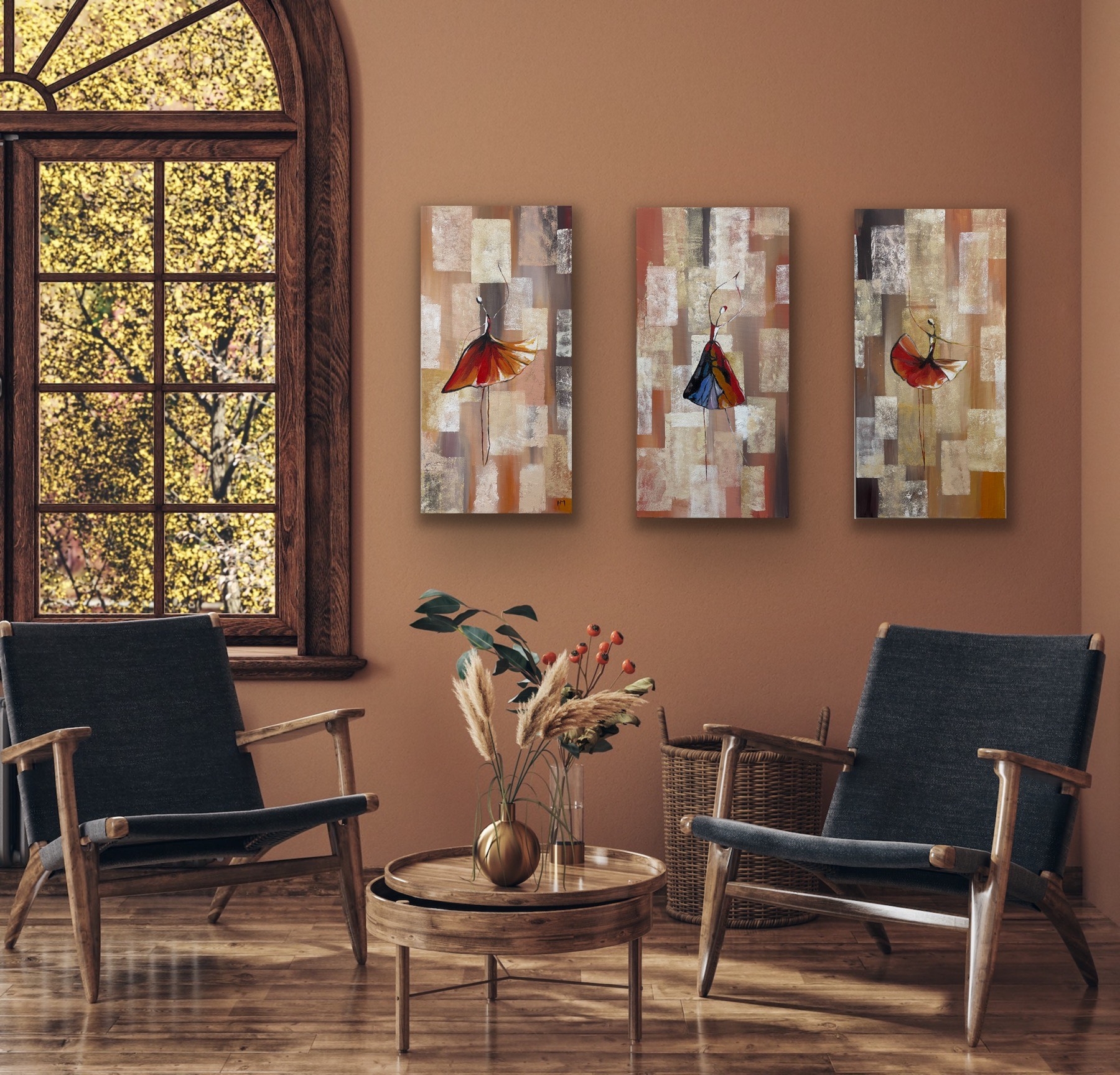 "Little Dancers" abstract painting by Hala Moussa Art