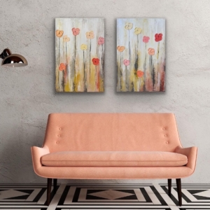 "Floral Symphony", a two piece textured floral painting set featuring soft flowers, perfect for a girl's bedroom or nursery décor.